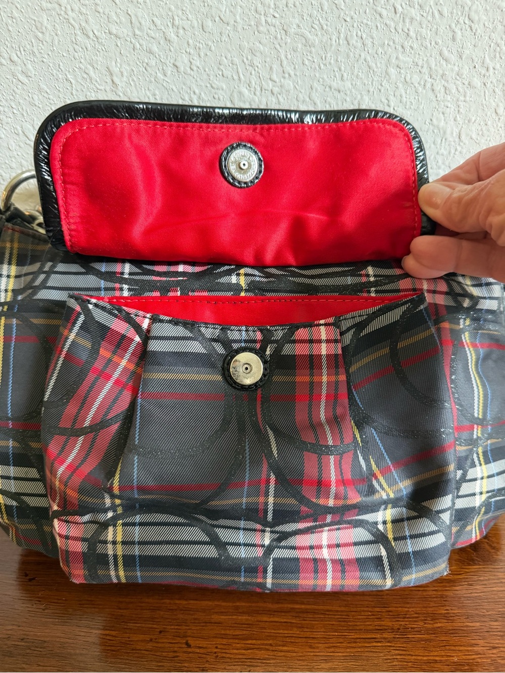 Coach 14366 Poppy Tartan Plaid Two Way Shoulder Bag - Gem